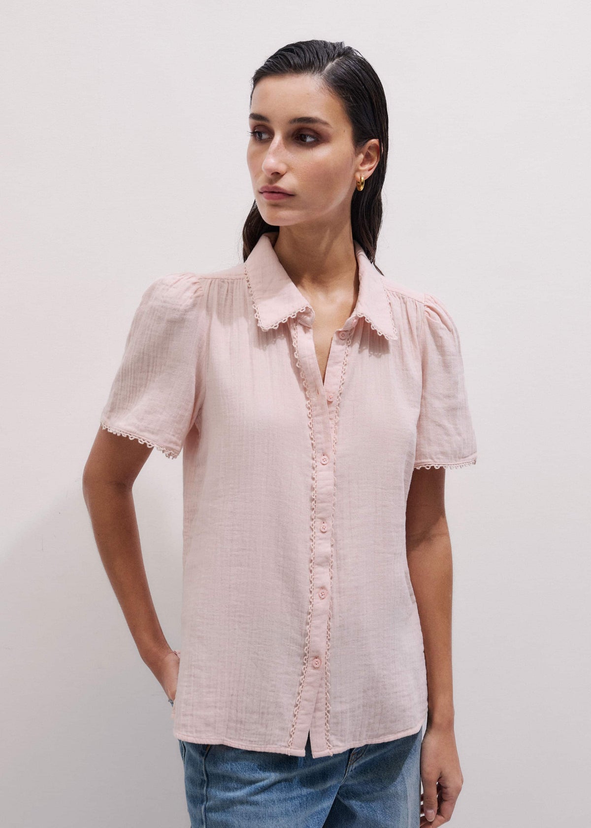 ME+EM Clothing Pink Cheesecloth Trim Detail Blouse