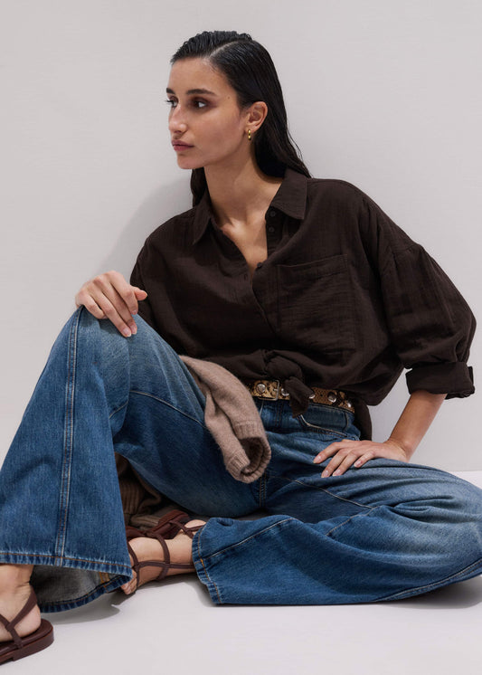 ME+EM Clothing Brown Cheesecloth Relaxed Summer Shirt