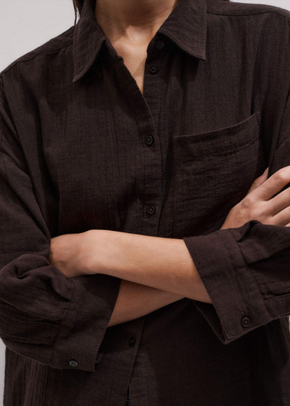 ME+EM Clothing Brown Cheesecloth Relaxed Summer Shirt