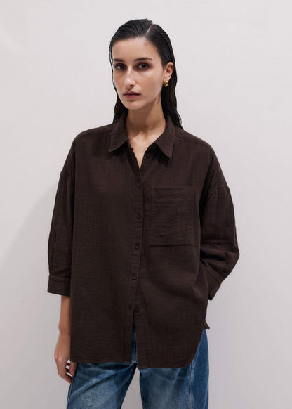 ME+EM Clothing Brown Cheesecloth Relaxed Summer Shirt