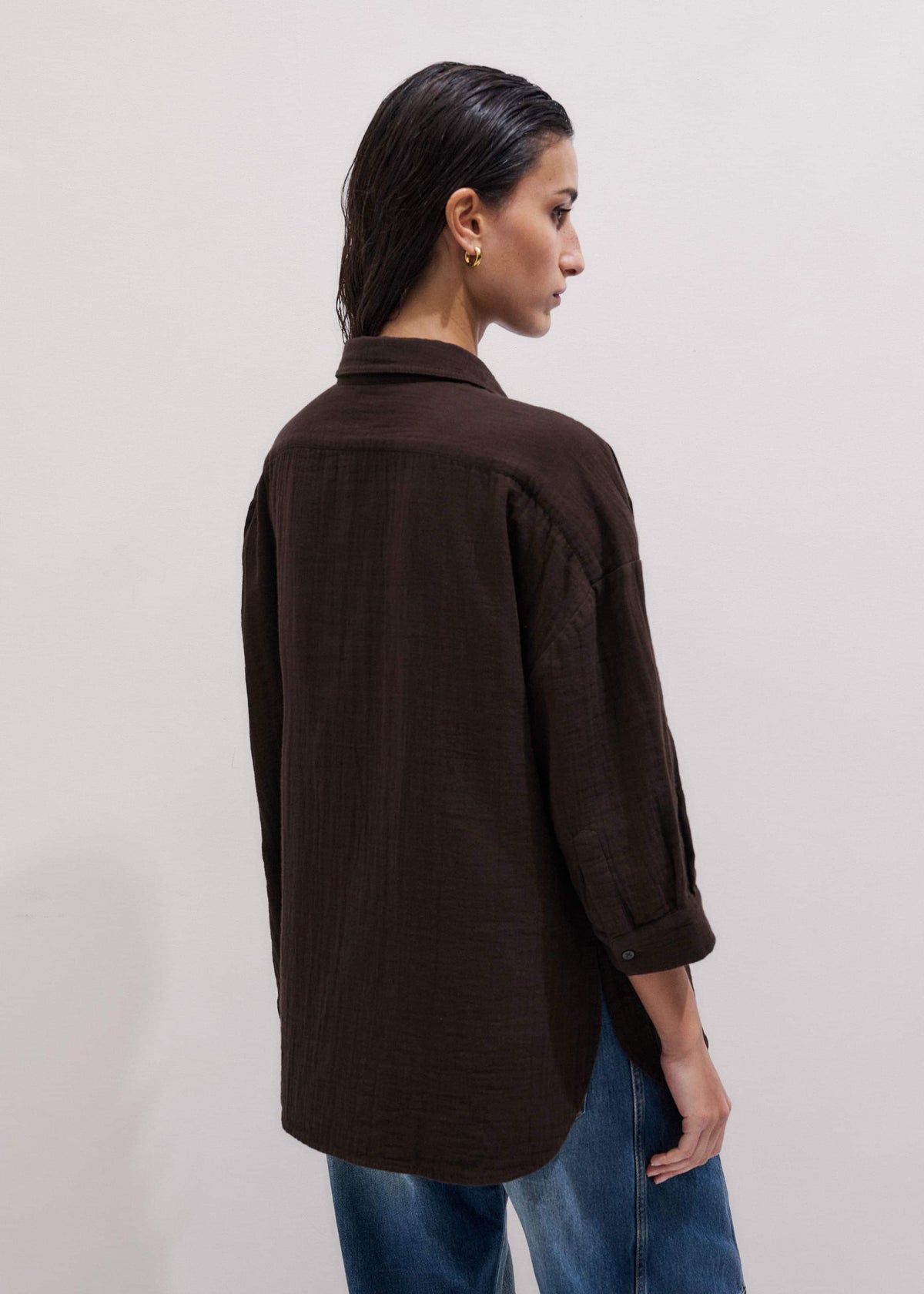 ME+EM Clothing Brown Cheesecloth Relaxed Summer Shirt