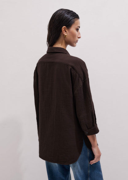 ME+EM Clothing Brown Cheesecloth Relaxed Summer Shirt