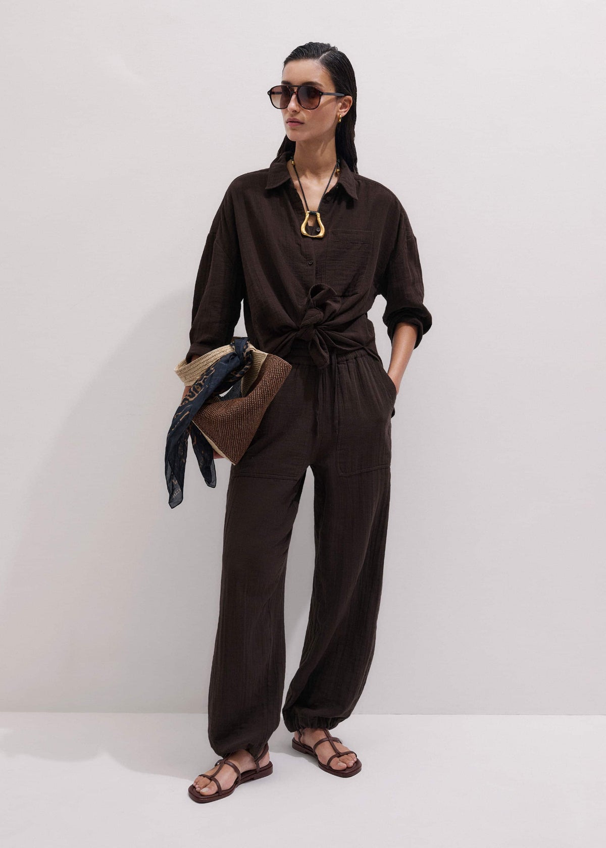 ME+EM Clothing Brown Cheesecloth Relaxed Summer Shirt