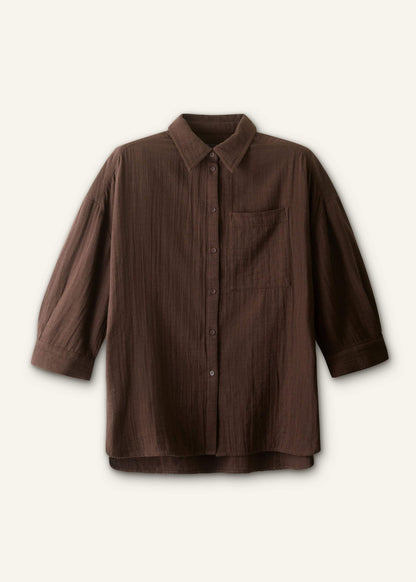 ME+EM Clothing Brown Cheesecloth Relaxed Summer Shirt