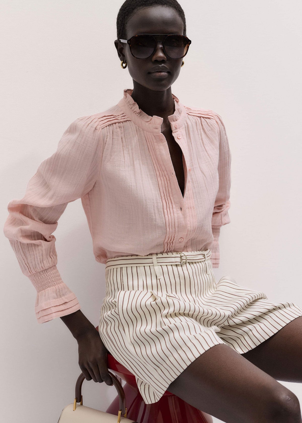 ME+EM Clothing Pink Pleat Detail Long Sleeve Cheesecloth Blouse