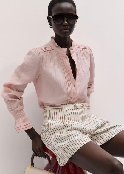 ME+EM Clothing Pink Pleat Detail Long Sleeve Cheesecloth Blouse