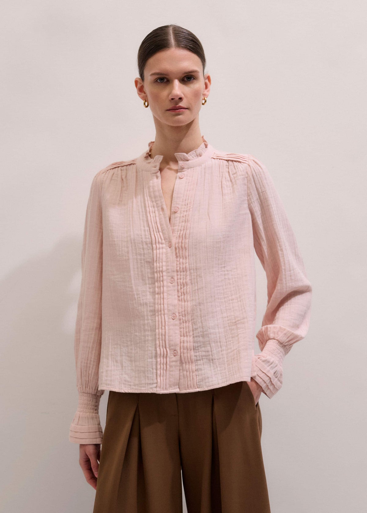 ME+EM Clothing Pink Pleat Detail Long Sleeve Cheesecloth Blouse