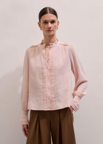 ME+EM Clothing Pink Pleat Detail Long Sleeve Cheesecloth Blouse