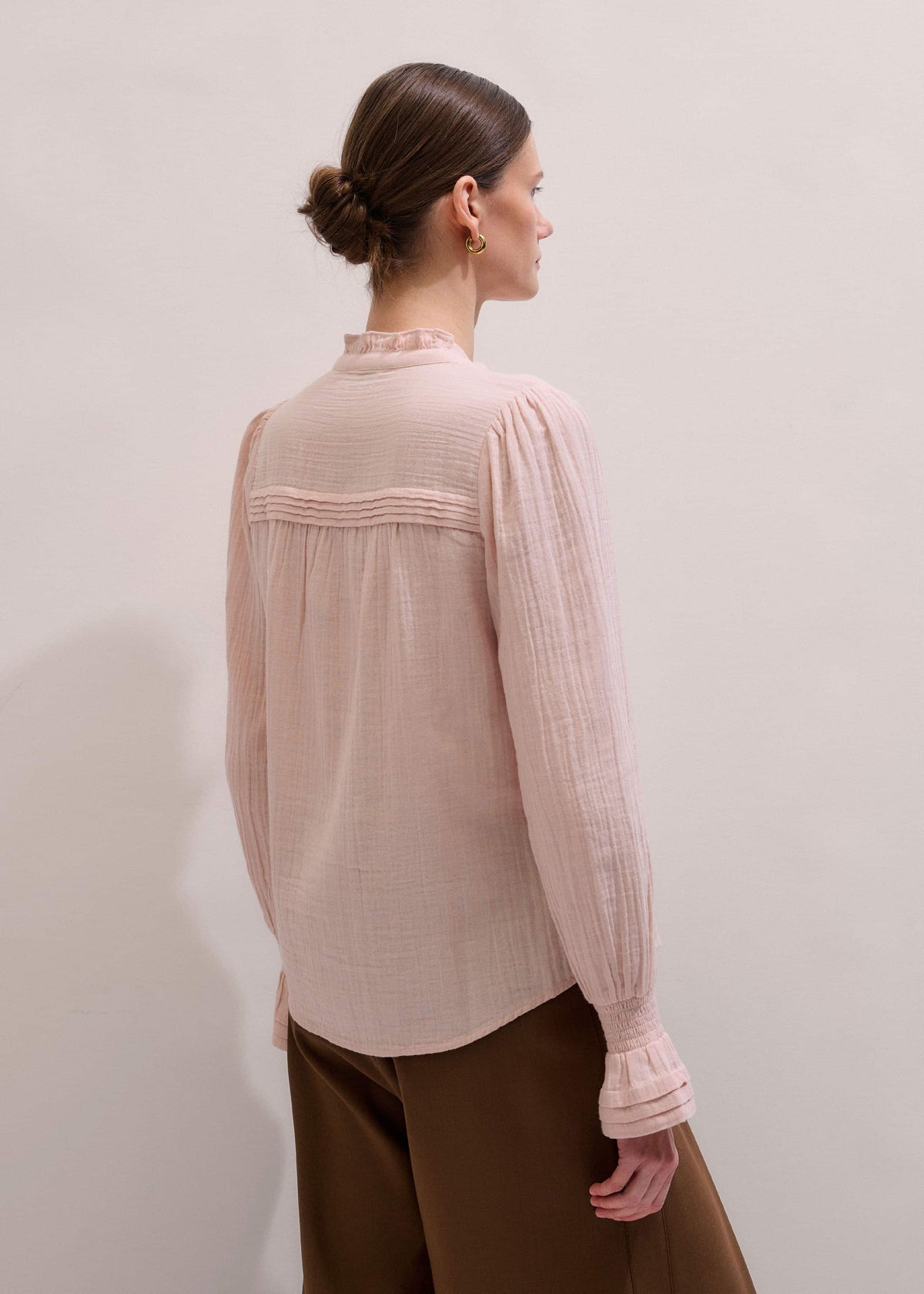 ME+EM Clothing Pink Pleat Detail Long Sleeve Cheesecloth Blouse