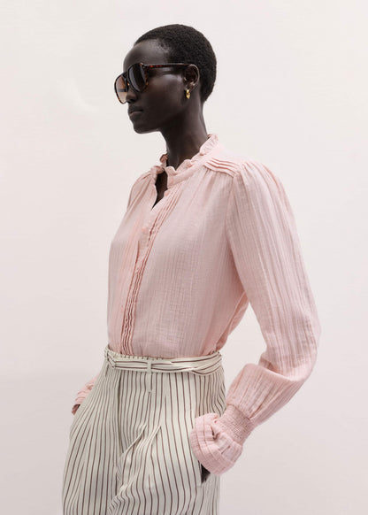 ME+EM Clothing Pink Pleat Detail Long Sleeve Cheesecloth Blouse