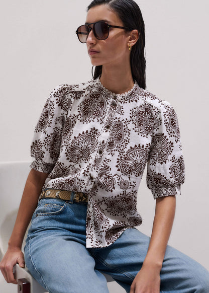 ME+EM Clothing White Cheesecloth In-Full-Bloom Print Straight Blouse