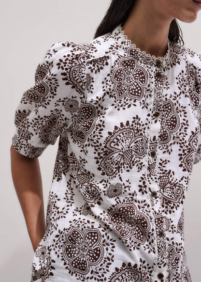 ME+EM Clothing White Cheesecloth In-Full-Bloom Print Straight Blouse