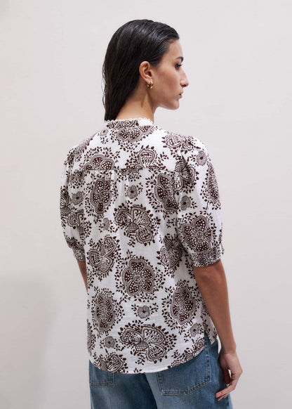 ME+EM Clothing White Cheesecloth In-Full-Bloom Print Straight Blouse