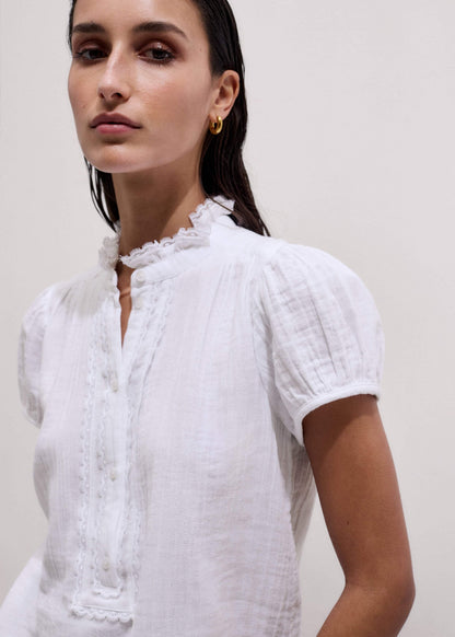 ME+EM Clothing White Straight Cheesecloth Cap-Sleeve Blouse