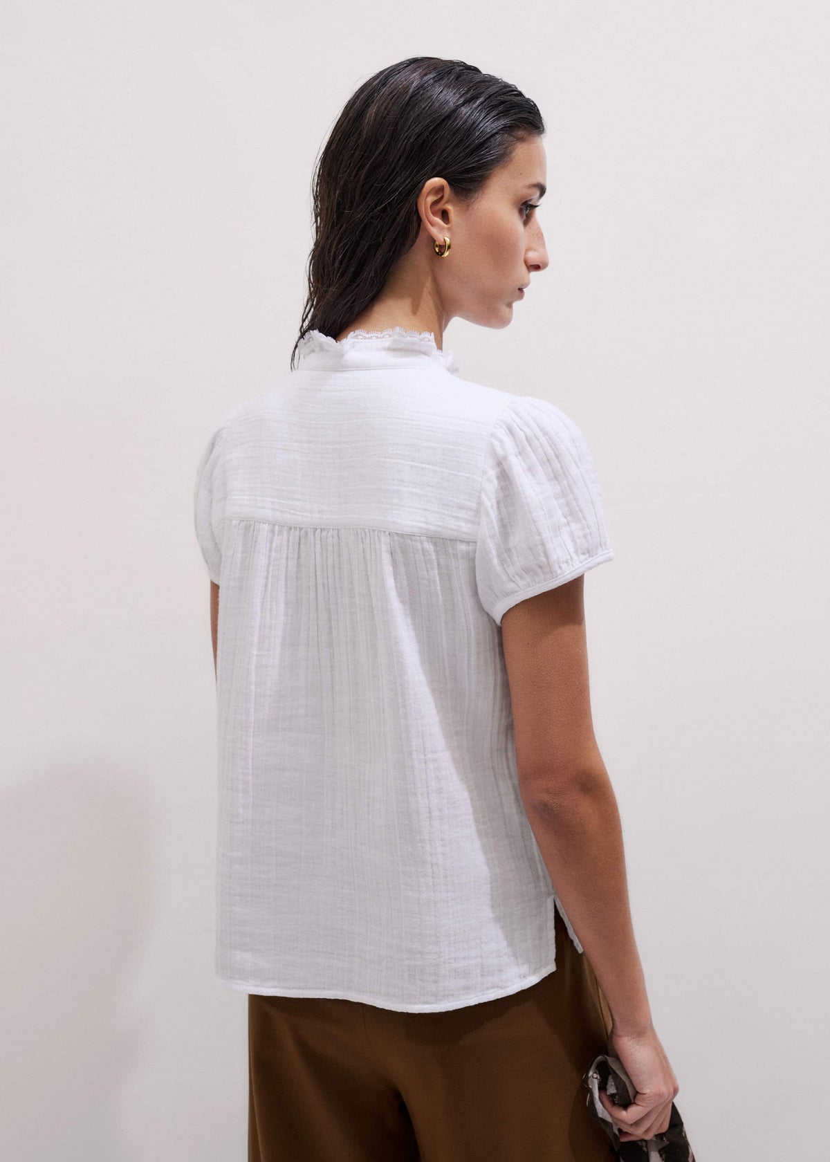 ME+EM Clothing White Straight Cheesecloth Cap-Sleeve Blouse