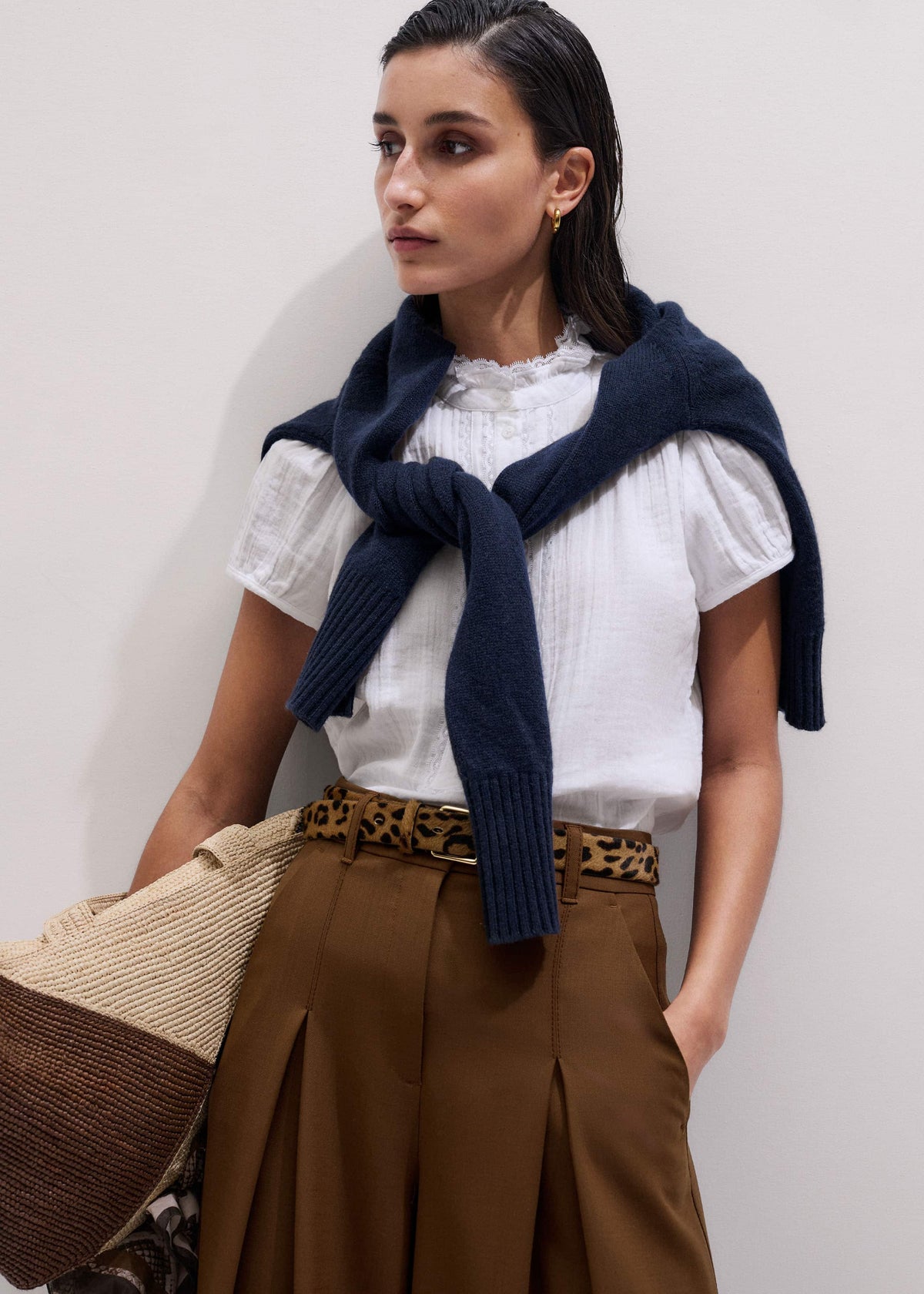 ME+EM Clothing White Straight Cheesecloth Cap-Sleeve Blouse