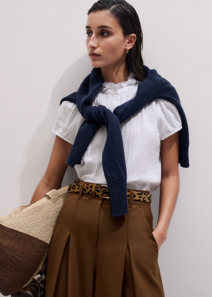 ME+EM Clothing White Straight Cheesecloth Cap-Sleeve Blouse