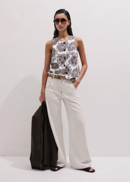ME+EM Clothing White Cheesecloth Full Bloom Print Short Straight Top