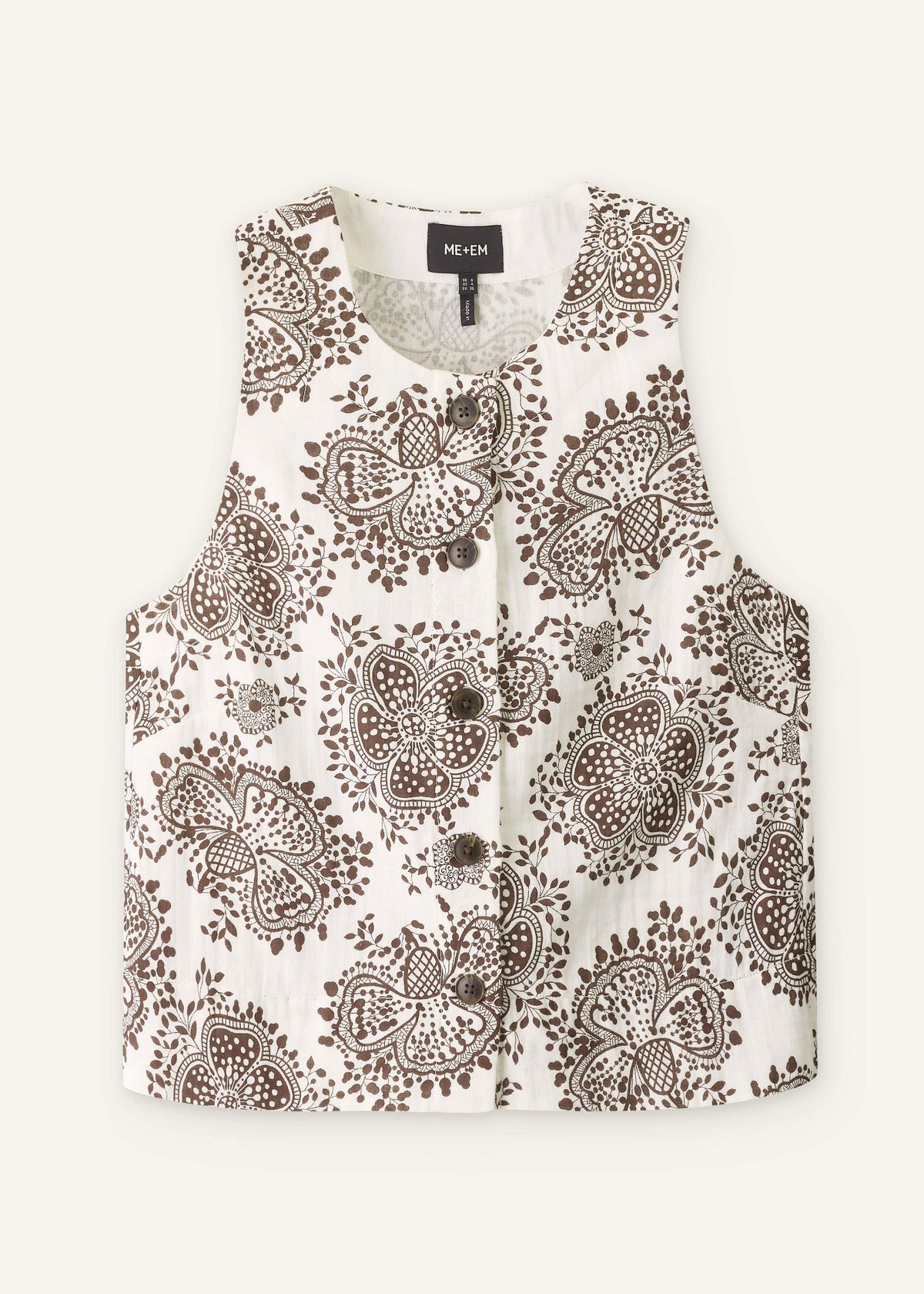 ME+EM Clothing White Cheesecloth Full Bloom Print Short Straight Top