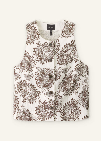 ME+EM Clothing White Cheesecloth Full Bloom Print Short Straight Top