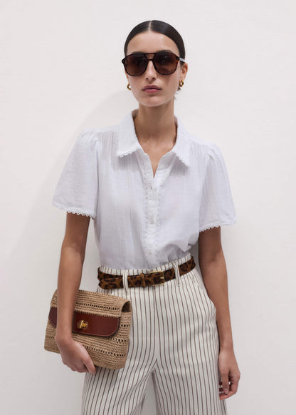 ME+EM Clothing White Cheesecloth Trim Detail Blouse