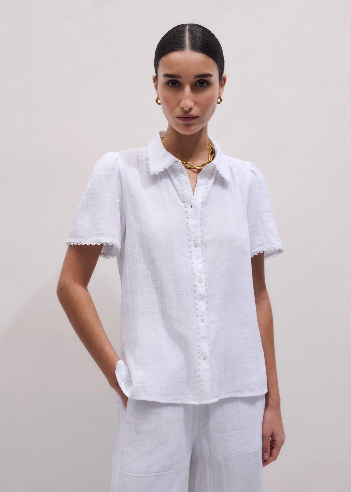 ME+EM Clothing White Cheesecloth Trim Detail Blouse