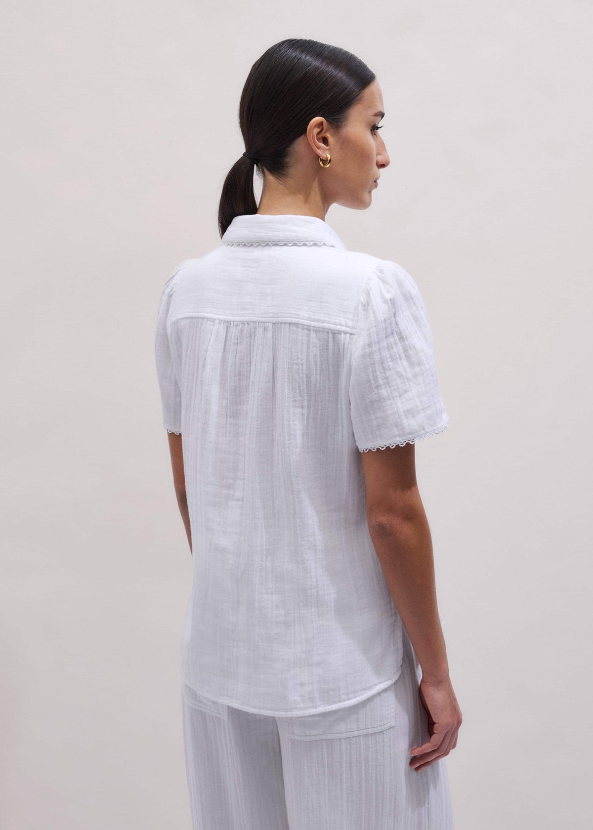 ME+EM Clothing White Cheesecloth Trim Detail Blouse