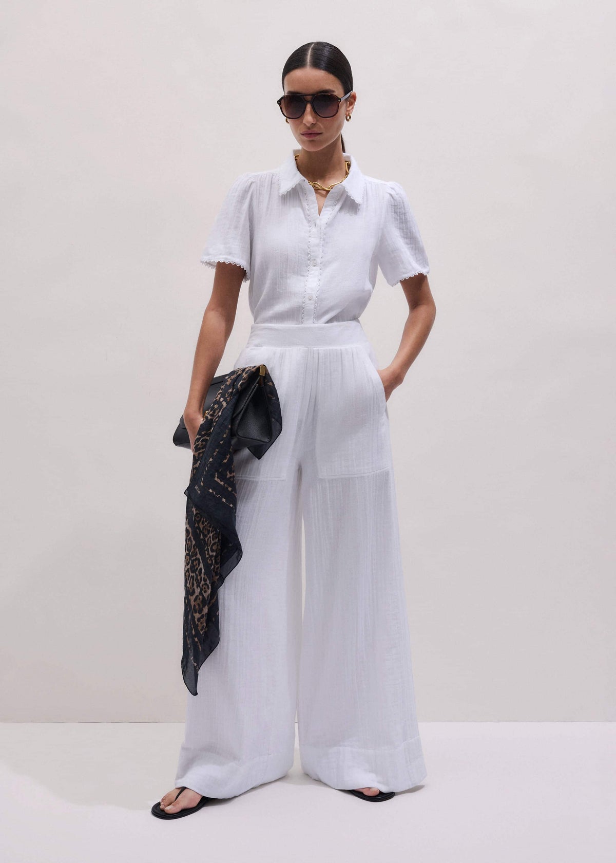 ME+EM Clothing White Cheesecloth Trim Detail Blouse