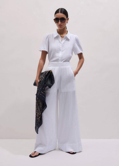 ME+EM Clothing White Cheesecloth Trim Detail Blouse