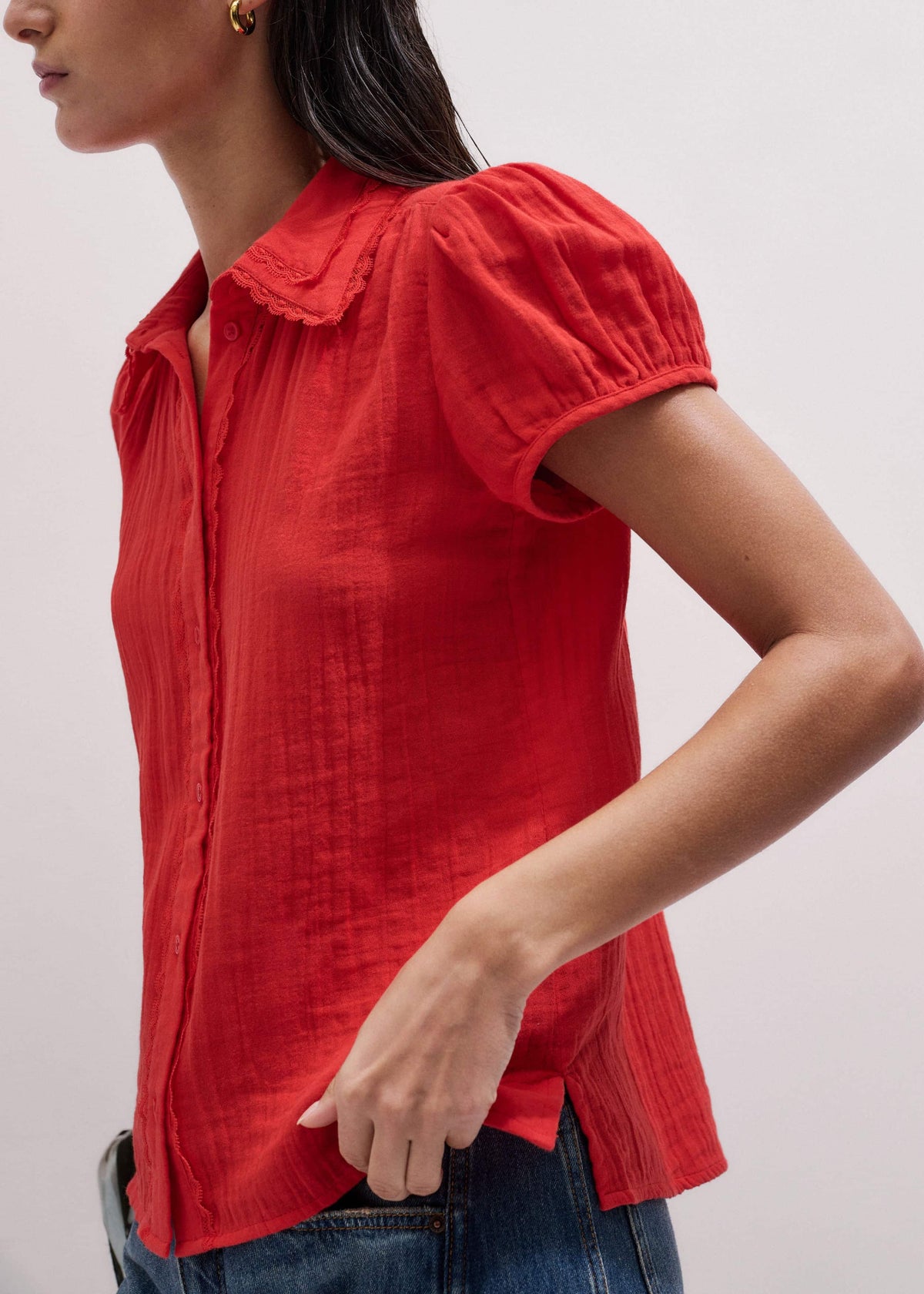 ME+EM Clothing Red Cheesecloth Cap-Sleeve Blouse