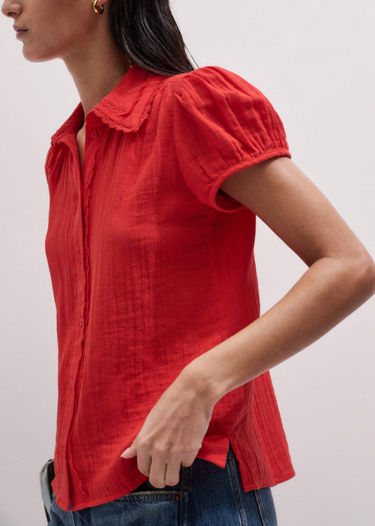 ME+EM Clothing Red Cheesecloth Cap-Sleeve Blouse
