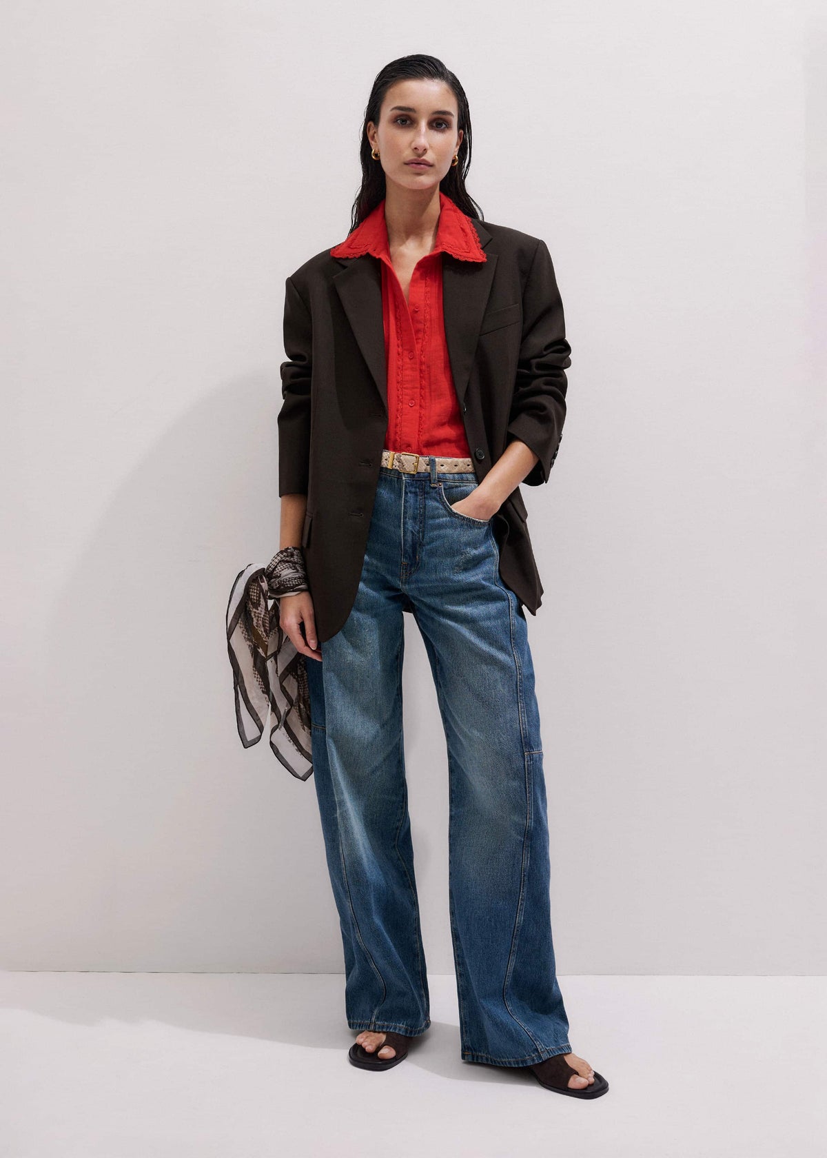 ME+EM Clothing Red Cheesecloth Cap-Sleeve Blouse