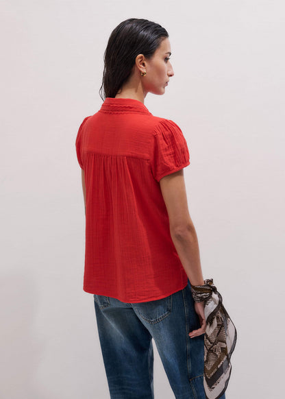 ME+EM Clothing Red Cheesecloth Cap-Sleeve Blouse