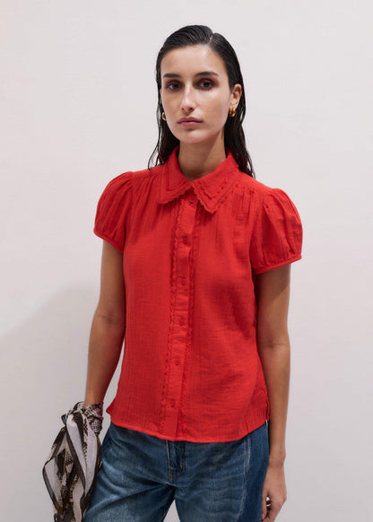 ME+EM Clothing Red Cheesecloth Cap-Sleeve Blouse