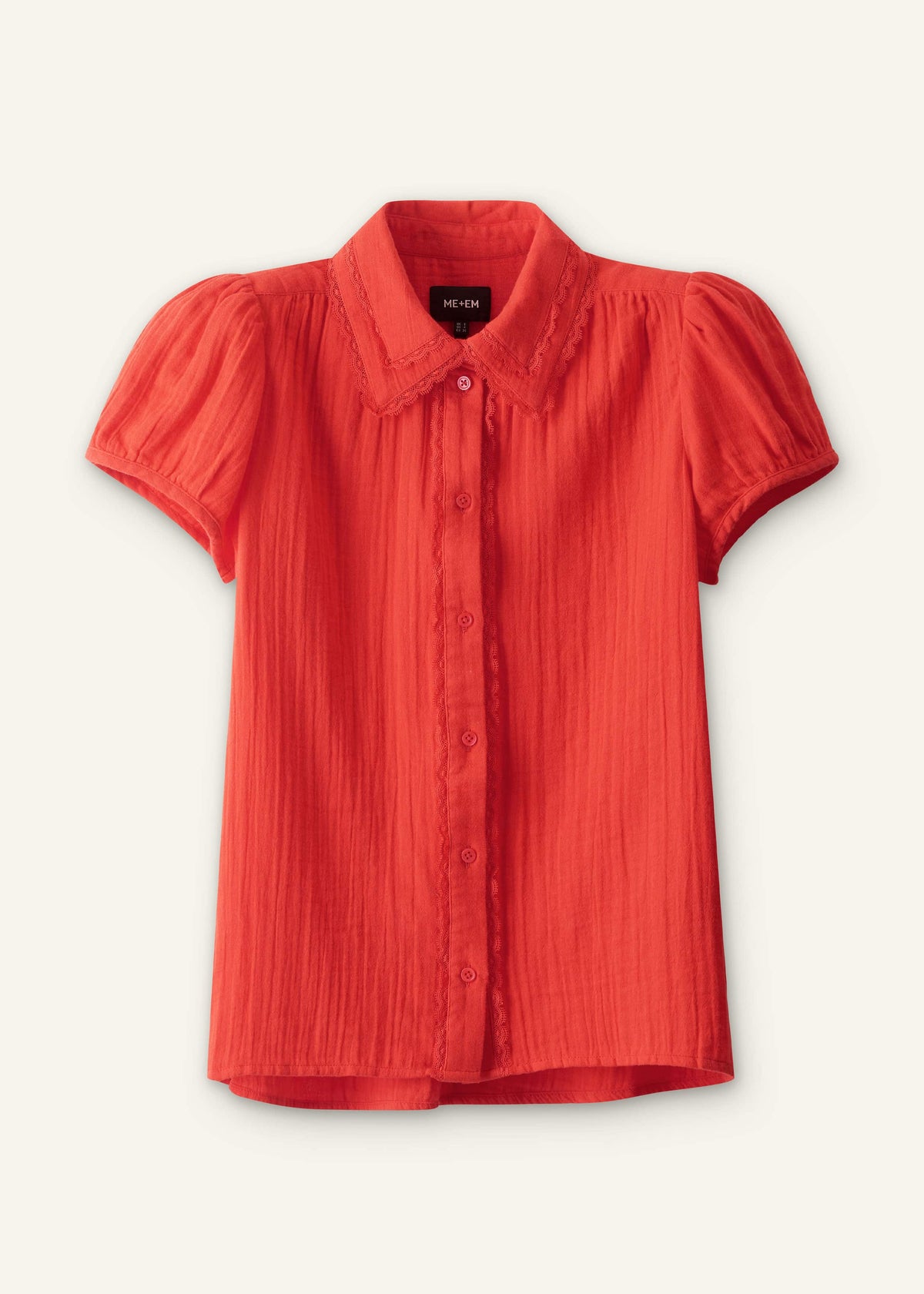 ME+EM Clothing Red Cheesecloth Cap-Sleeve Blouse