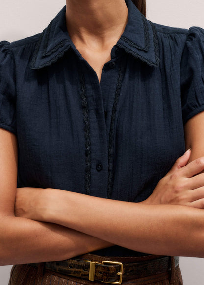ME+EM Clothing Navy Cheesecloth Cap-Sleeve Blouse