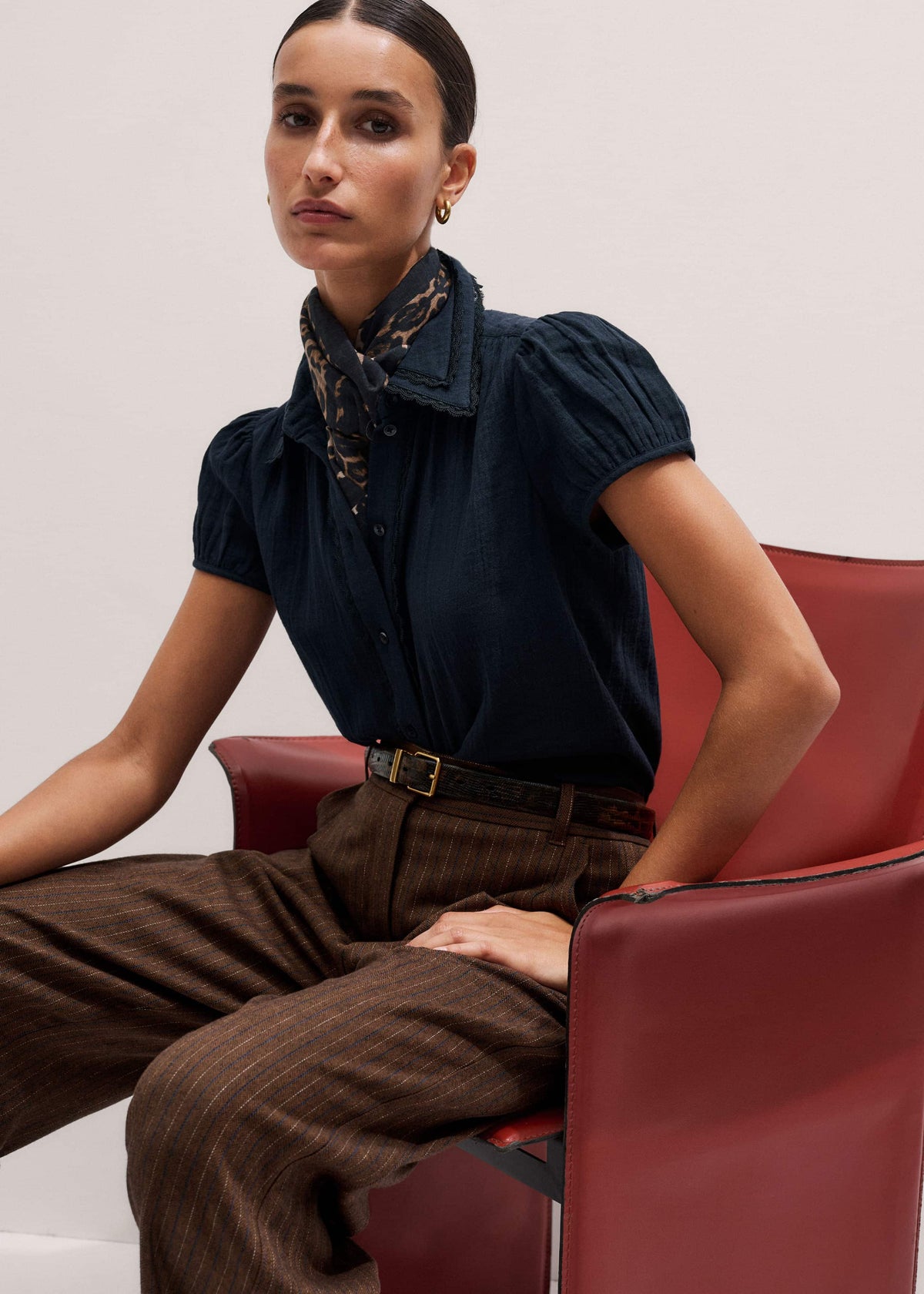 ME+EM Clothing Navy Cheesecloth Cap-Sleeve Blouse