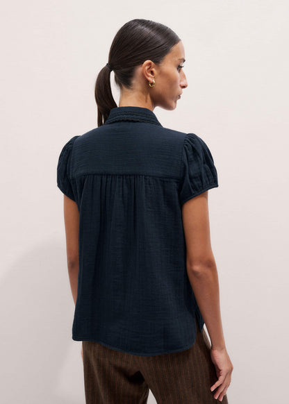 ME+EM Clothing Navy Cheesecloth Cap-Sleeve Blouse