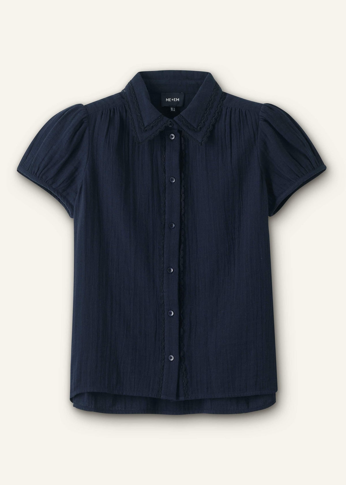ME+EM Clothing Navy Cheesecloth Cap-Sleeve Blouse