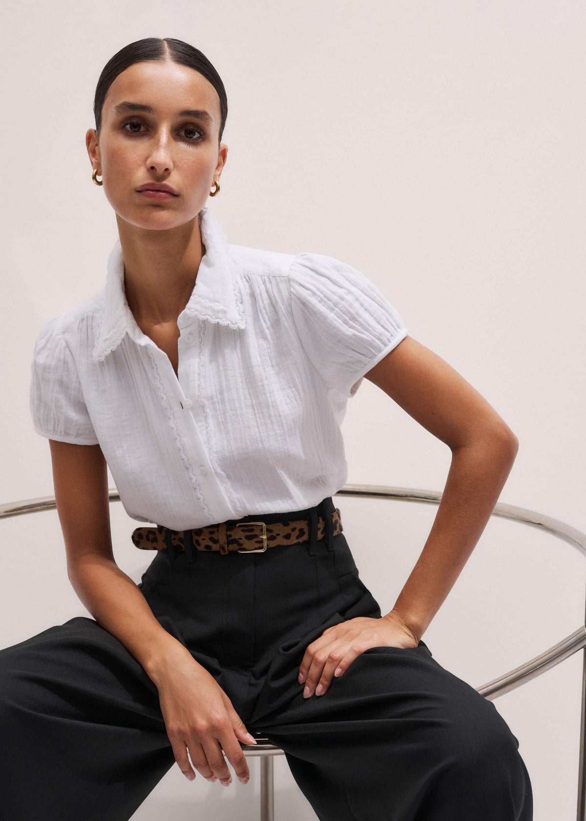 ME+EM Clothing White Cheesecloth Cap-Sleeve Blouse