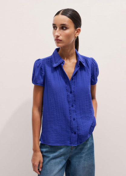 ME+EM Clothing White Cheesecloth Cap-Sleeve Blouse