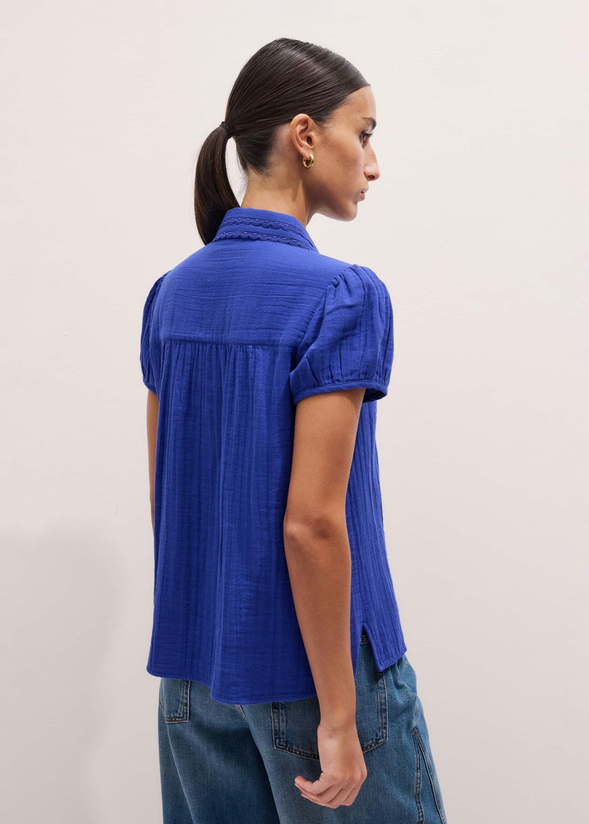 ME+EM Clothing White Cheesecloth Cap-Sleeve Blouse