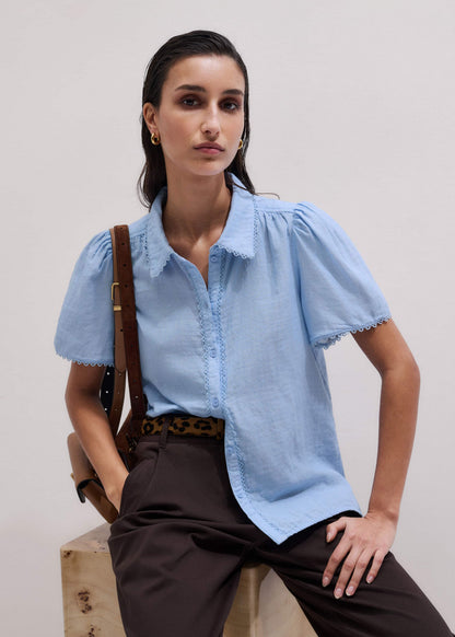 ME+EM Clothing Blue Cheesecloth Summer Blouse