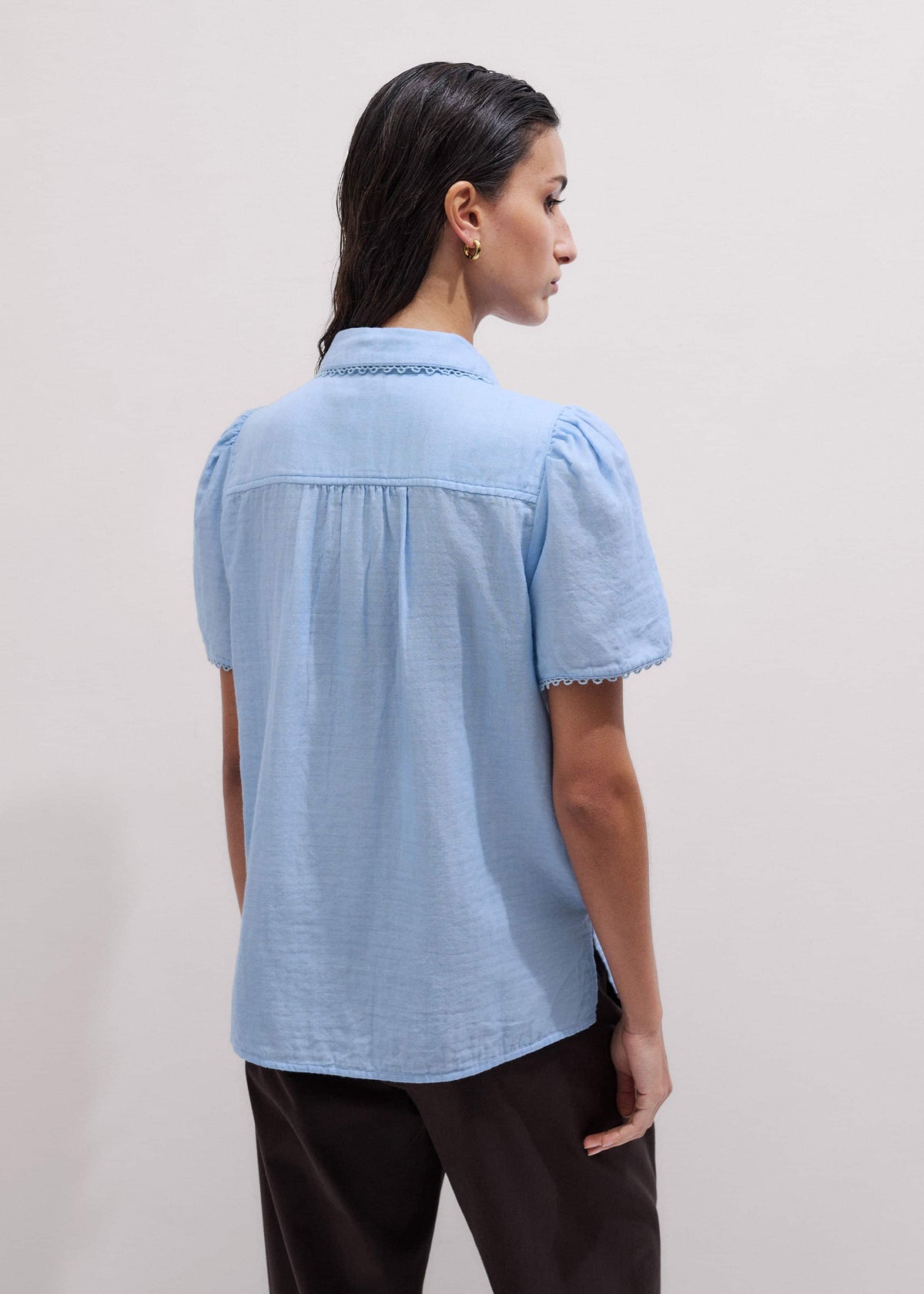 ME+EM Clothing Blue Cheesecloth Summer Blouse