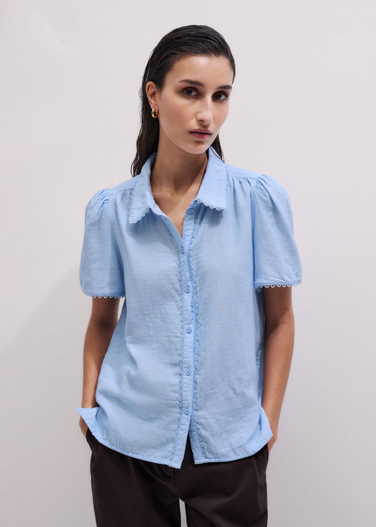 ME+EM Clothing Blue Cheesecloth Summer Blouse