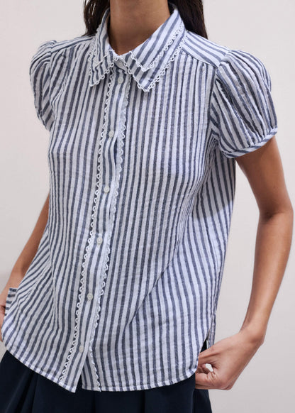 ME+EM Clothing Navy Cheesecloth Stripe Cap-Sleeve Blouse