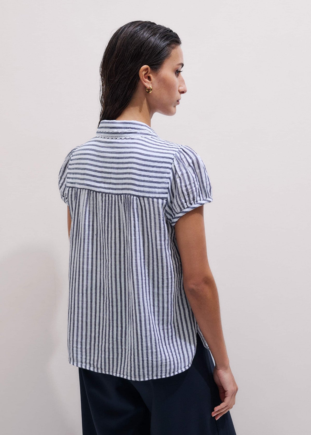 ME+EM Clothing Navy Cheesecloth Stripe Cap-Sleeve Blouse