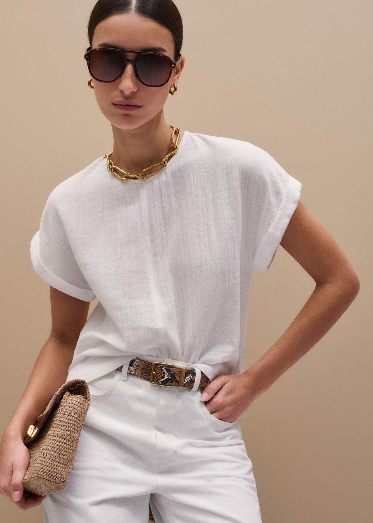 ME+EM Clothing White Cheesecloth T-Shirt