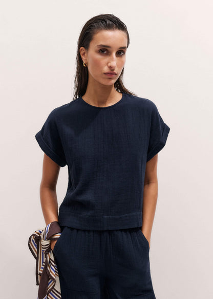 ME+EM Clothing Navy Cheesecloth T-Shirt