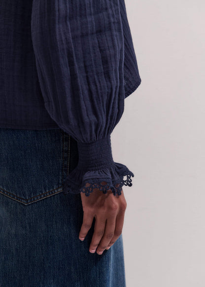 ME+EM Clothing Navy Cheesecloth Intricate Detail Blouse